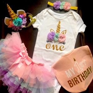 Girls 1st Birthday tutu outfit with headbands. 12 months